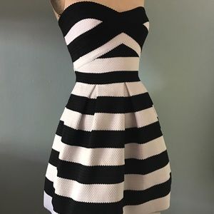 Express Black and White Striped Bandage Dress